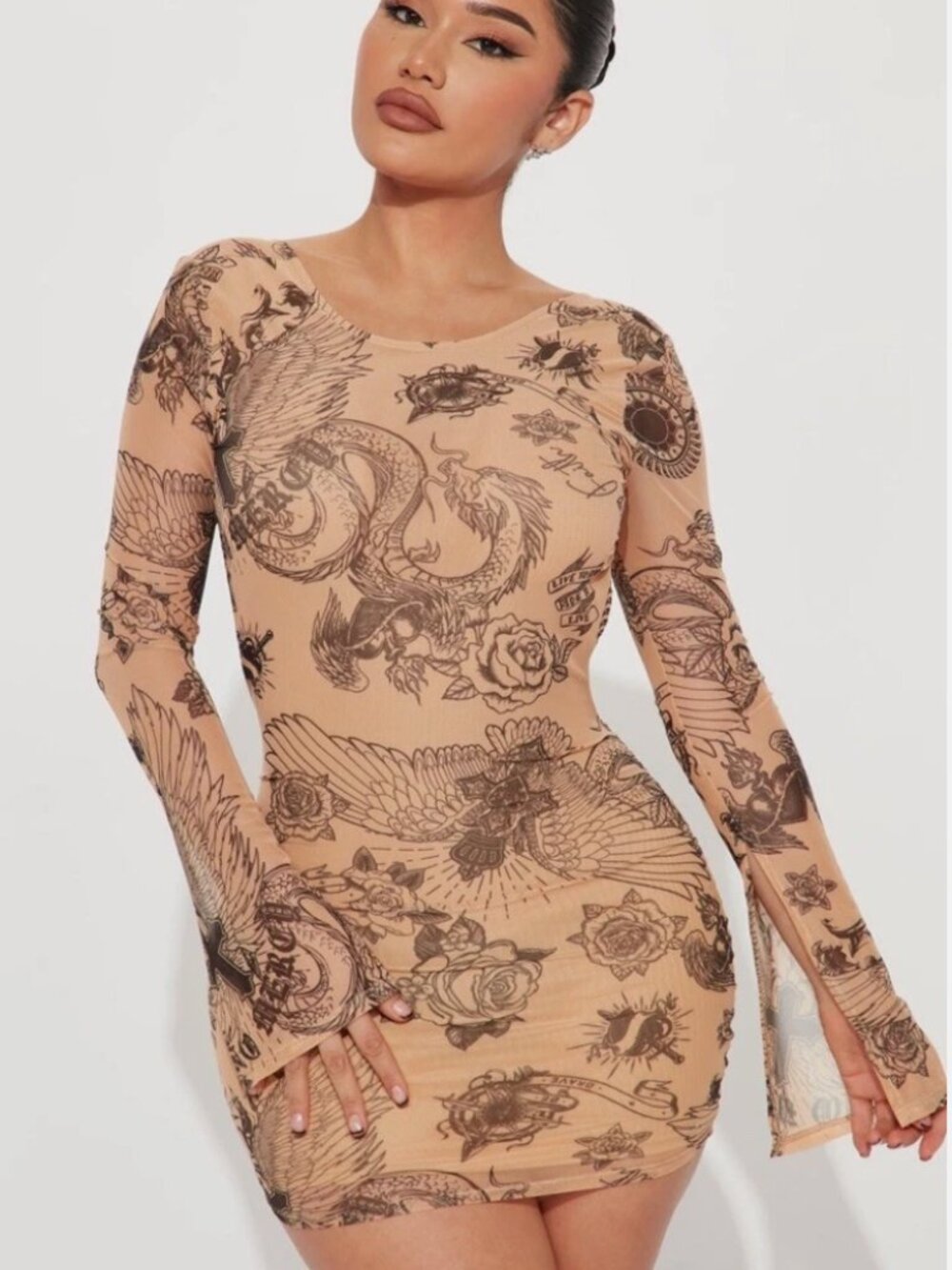 Fashion Nova Tattooed Backless Dress